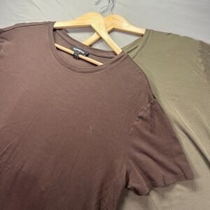 Lot of 2 Express Shirt Mens Large Brown Green Short Sleeve Stretch Earth Tones